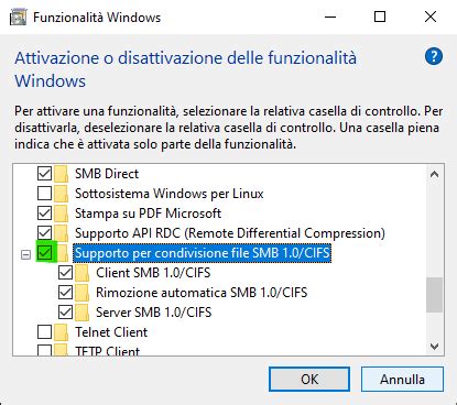 Abilitare la condivisione smb windows 10